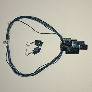 Dark Blue Necklace & Earrings Set